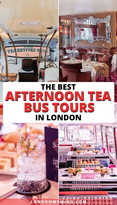 Love afternoon tea and planning a trip to London? Combine sightseeing with this iconic British experience by booking one of these great afternoon tea bus tours. London Tea Bus Tour, London Bus Tour, Afternoon Tea Aesthetic, London Gin, London 2023, Best Afternoon Tea, London Bucket List, London Tea, Tea Riffic