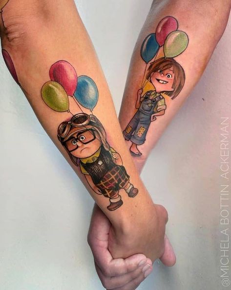 Couple Inspired Bright Forearm Love Tattoo Cute Couple Tattoo, Disney Couple Tattoos, Matching Love Tattoos, Couple Disney, Cute Couple Tattoos, Couple Tattoos Unique, Movie Tattoo, Saved Tattoo, Small Forearm Tattoos