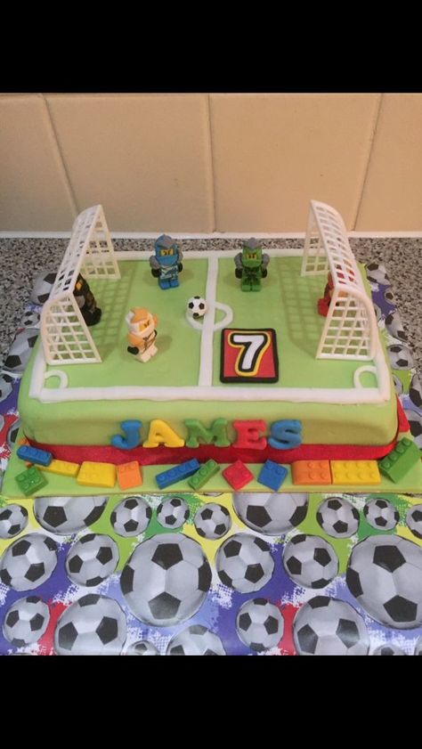 Lego Football Cake, Lego Football, Football Birthday Cake, Football Cake, Football Birthday, Lego Party, Football Party, Boys Birthday, Lego Ideas