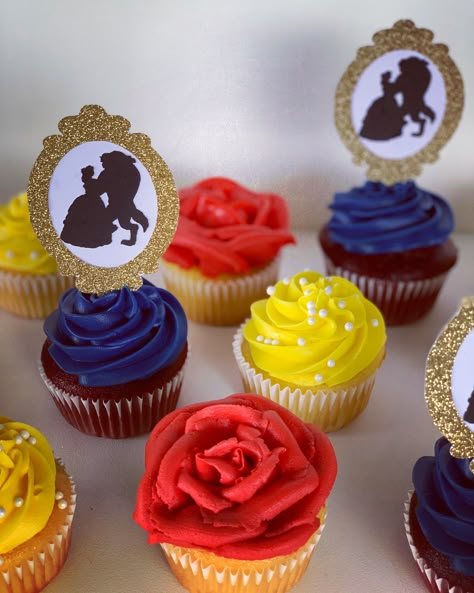 Beauty and the beast cupcakes Beauty And The Beast Gender Reveal Cake, Beauty Beast Gender Reveal, Beauty And Beast Birthday Cake, Beauty And The Beast Cupcakes Ideas, Beauty And The Beast Desserts Table, Beauty And The Beast Gender Reveal Ideas, Beauty Or Beast Gender Reveal Ideas, Beauty And The Beast Gender Reveal, Beauty And The Beast Treats