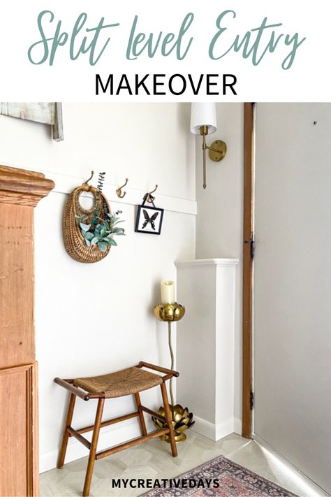 Split Level Entry Makeover - My Creative Days Bilevel Entryway Split Entry, Small Split Level Entryway Ideas, Split Foyer Decorating, Split Foyer Entry, Split Level Entry, Entry Makeover, Split Level Entryway, Split Entry, Split Foyer