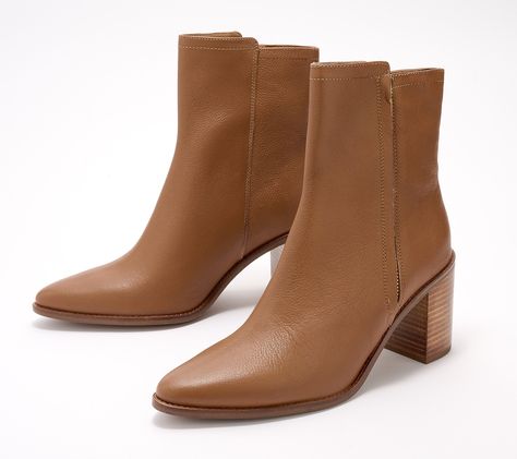 The season's most sophisticated looks start with these Desirable leather boots. With a lofty stacked heel, sleek silhouette, and comfortable cushioning, this pair is the perfect companion for everything from denim pants to boho dresses. From Seychelles. Fitted Brown Leather Ankle Boots, Chic Brown Boots With 4-inch Heel, Chic Brown Mid-calf Almond Toe Boots, Brown Ankle Boot Heels With 4-inch Heel, Brown Pointed Toe Mid-calf Boots With Stacked Heel, Camel Boots, Tan Ankle Boots, Brown Ankle Boots, Love To Shop