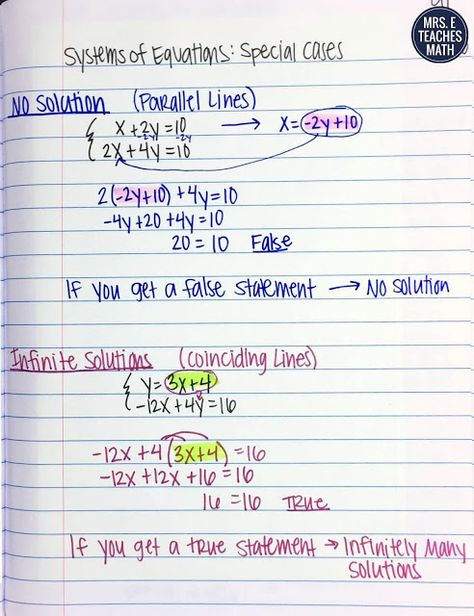 Algebra Notes, System Of Equations, Solving Systems Of Equations, Math Doodles, College Math, College Algebra, Teaching Algebra, Systems Of Equations, Algebraic Thinking