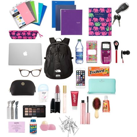 "Whats in My Backpack" by katiebug500 on Polyvore What To Take To School, School Essentials Aesthetic, Backpack Supplies, Whats In My Backpack, High School Supplies, Middle School Supplies, School Emergency Kit, Middle School Survival, What's In My Backpack