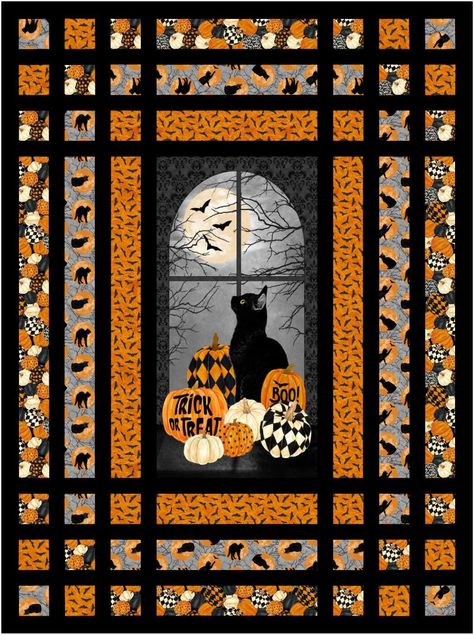 Quilted Panels Wall Hangings, Halloween Quilt Panels, Halloween Quilt Patterns, Cat Quilts, Panel Quilt Patterns, Quilt Borders, Fabric Panel Quilts, Quilting Designs Patterns, Quilt Sewing Patterns