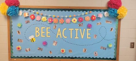 PE or Health Bulletin Board for spring Exercise Bulletin Board, Physical Therapy Bulletin Board Ideas, Pe Bulletin Boards Elementary, Fitness Bulletin Board, Sports Bulletin Boards, Physical Education Bulletin Boards, Flower Bulletin Boards, Pe Bulletin Boards, Pe Board