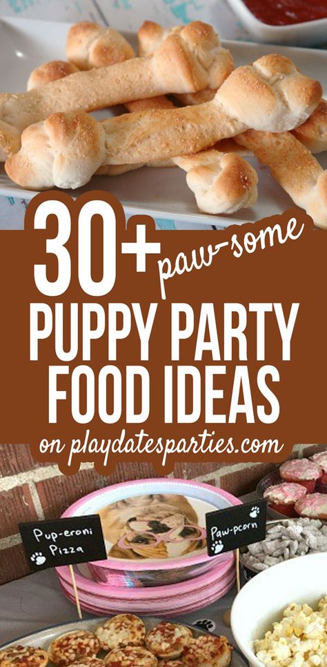 Puppy Party Food Labels, Human Food For Dog Birthday Party, Paw Print Desserts, Dog Party Snack Ideas, Dog Themed Party Food Ideas, Puppy Shower Food Ideas, Paw Print Snacks, Dog Party Human Food, Paw Patrol Food Ideas Snacks