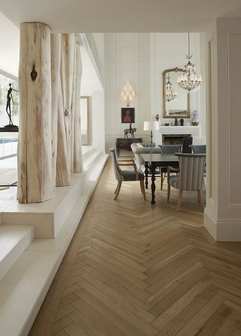 Oak Parquet Flooring, Herringbone Wood Floor, Herringbone Wood, Bleached Wood, Herringbone Floor, Parquet Flooring, Elegant Dining, Wood Flooring, Floor Design