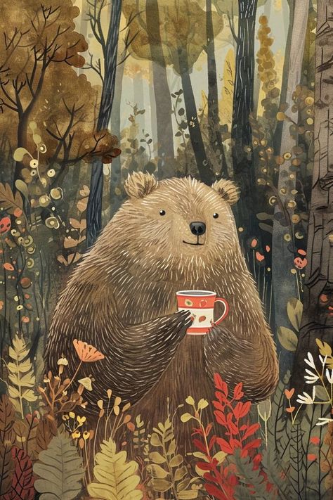 Diy Watercolor Art, Watercolor Art Easy, Brown Bear Illustration, Illustration Example, Watercolor Art Diy, Storybook Art, Winter Illustration, Forest Illustration, Children's Illustration