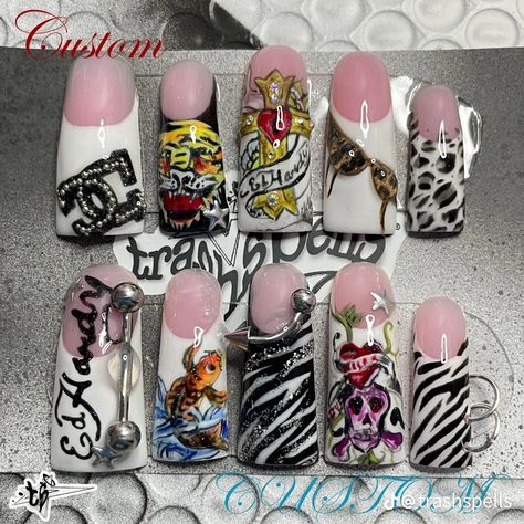 Y2k Duck Nails, Junk Nails, Punk Nails, Duck Nails, Goth Nails, Grunge Nails, Inspiration Instagram, Bling Acrylic Nails, Instagram Nails