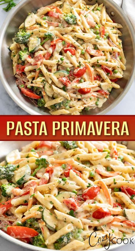 Herb Cream Sauce, Creamy Pasta Primavera, Pasta Food Recipes, Summer Pasta Dishes, Penne Pasta Recipes, Pasta Primavera Recipe, Cake Pizza, Spring Pasta, Recipes Meat