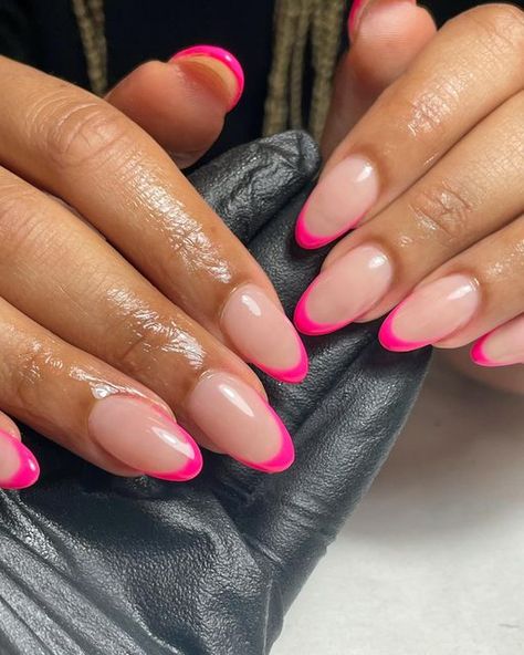 AWE LONDON on Instagram: "Pretty Pink Tips 💗 Service: Acrylic Infill with Coloured Tips Nail Technician: Perise" Almond Nails Coloured French Tip, Coloured Square French Tip Nails, Nails French Tip Colour, Nail Coloured Tips, Oval French Nails Colour, French Coloured Nails, Coloured Tipped Nails, French Coloured Tips, Coloured French Tip Acrylic Nails