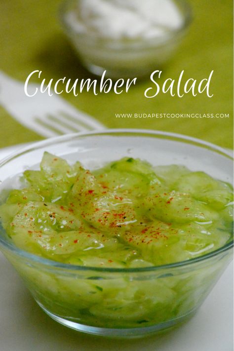 Hungarian Cucumber Salad Recipe - Uborkasaláta - Culinary Hungary Hungarian Pickles, Hungarian Cucumber Salad, Hungarian Dishes, Hungarian Culture, German Cucumber Salad, Hungarian Goulash, Hungarian Food, Cucumber Salad Recipe, Hungarian Cuisine