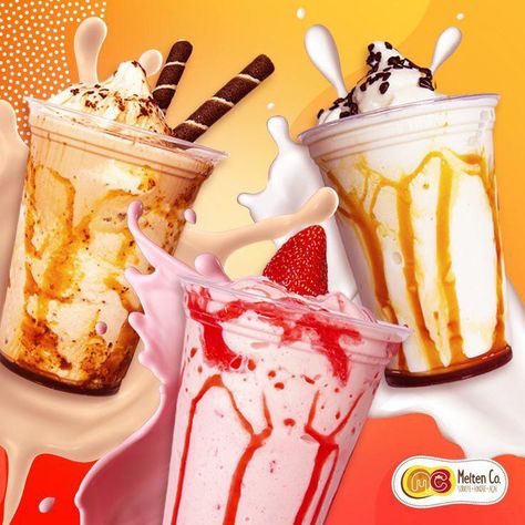 Milkshake Delivery, Coffee Art Drawing, Cafe Menu Design, Homemade Ice Cream Recipes, Healthy Food Dishes, Hello Kitty Cake, Milk Shakes, Mini Donuts, Cafe Menu