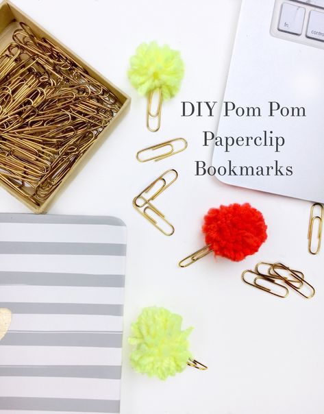 DIY Pom Pom Paperclip Bookmarks - Cassie Scroggins Pom Pom Bookmark, Paperclip Bookmarks, Diy Pom Poms, Tassel Bookmark, Diy Pom Pom, Lamb Decorations, Moms Crafts, Hand Crochet Baby Blanket, Yarn Ball