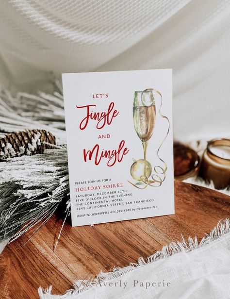 Jingle And Mingle Christmas Party, Christmas Invites, Classy Christmas Party, Jingle And Mingle, Christmas Invite, Christmas Cocktail Party, Company Christmas Party, Cocktail Party Invitation, Holiday Soiree