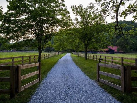 Tennessee Ranch, Farm Gates Entrance, Acreage Landscaping, Tennessee Farm, 2024 Manifesting, Farm Landscaping, Driveway Entrance Landscaping, Fancy Farm, House With Land