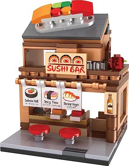 Amazon.com: Exclusive Mini City Sushi Cart Bar - Custom Designed Model - Compatible with Lego and Other Major Toy Building Block Brick Brands 190pcs … : Toys & Games Lego Sushi, Cart Bar, Salmon Roll, Mini City, Bar Model, I Messed Up, Chara Design, Sushi Bar, Building Blocks Toys