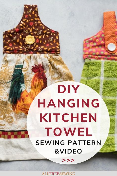 Kitchen Towel Pattern, Hanging Dish Towels, Kitchen Towels Diy, Dish Towel Crafts, Kitchen Towels Crafts, Kitchen Towels Hanging, Free Printable Sewing Patterns, Tea Towels Diy, Hanging Kitchen Towel