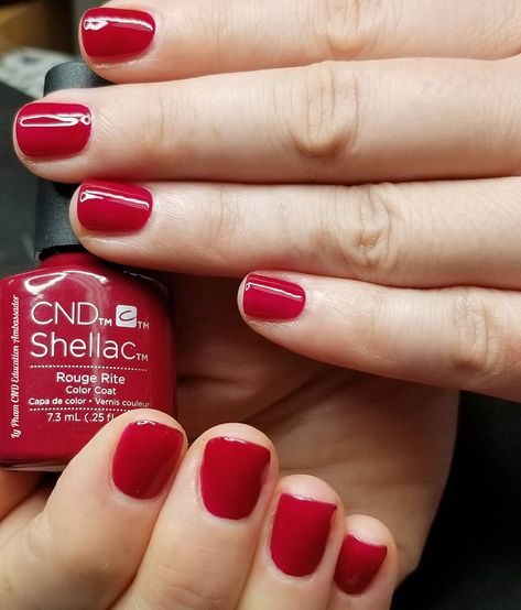 CND Shellac in Rough Rite #CND #CNDShellac #Shellac #roughrite #rednails❤️ #red #ShellacManicure #shellacaddict #gelmanicure #CNDgowithapro… Cnd Shellac First Love, Shellac Nails Christmas, Red Shellac Nails, Red Shellac, Shellac Colours, Cnd Shellac Colors, Shellac Nail Colors, Nail Polish Style, Cnd Shellac Nails