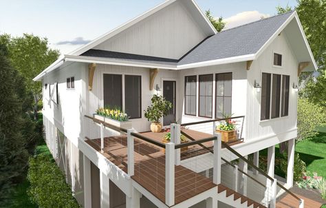 1430 Sq. Ft. - Magnolia Beach Hut – Intertwine House Plans Small Beach House Plans On Stilts, Beach House Design Floor Plans, Stilt House Plans Modern, Elevated Beach House Plans, Beach House Plans On Stilts, Small Beach House Plans, House Plans On Stilts, Grilling Deck, Elevated Beach House