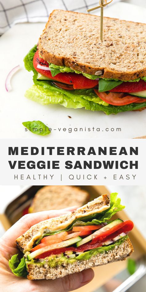 Mediterranean Veggie Sandwich, Sandwich Recipes For Lunch, Veggie Sandwich Recipes, Hummus Avocado, I Lost 100 Pounds, Sandwich For Lunch, Vegetarian Sandwich Recipes, Vegan Sandwich Recipes, Pepper Hummus