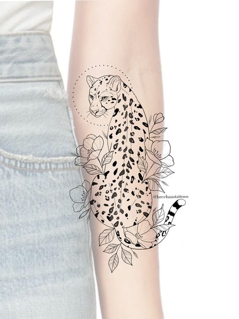 Leopard Fine Line Tattoo, Leopard Tattoo Design, Tattoo Idea For Women, Tattoo Dainty, Cheetah Tattoo, Girly Tattoo, Leopard Tattoo, Dainty Tattoo, Tattoo Linework