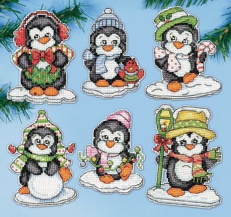 # 2286 Penguins on Ice Ice Ornaments, Plastic Canvas Ornaments, Cross Stitch Christmas Ornaments, Ornament Kit, Plastic Canvas Crafts, Cross Stitch Patterns Christmas, Christmas Penguin, Counted Cross Stitch Kits, Cross Stitch Patterns Free