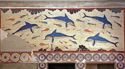 The Dolphin fresco from Knossos Knossos Palace, Minoan Art, Ancient Greek Art, Greek History, Greek Art, Art Antique, Bronze Age, Ancient Cultures, Ancient Civilizations