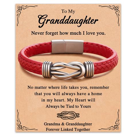 PRICES MAY VARY. [ Forever Link Together Bracelet ]: The link charm symbolizes "forever link together", bring it to your granddaughter, and whenever and wherever she sees the bracelet on her wrist, she'll be reminded that your love will always be there for her, and feel your heart are tied, grandma and granddaughter forever linked together [ Granddaughter Gifts from Grandma ]: The color red symbolizes luck and protection, and comes in a trendy bracelet design, great as granddaughter birthday gif Graduation Gifts For Daughter From Mom, 16th Birthday Gifts For Girls, 18th Birthday Gifts For Girls, Granddaughter Jewelry, Valentines For Daughter, Valentines Bracelets, Trendy Bracelet, The Color Red, Long Distance Relationship Gifts