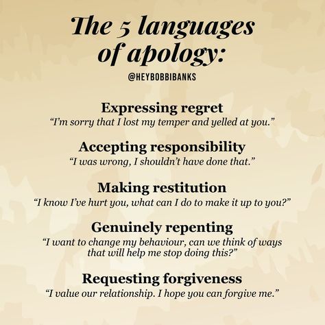 Most of you have probably heard of the 5 love languages but have you also heard about the 5 languages of apology? According to Dr. Gary Chapman and Jennifer Thomas, the creators of both, there are different ways of saying “I’m sorry,” just as there are different ways to say “I love you.” And each of us may require different words and actions to heal when we’ve been wronged ourselves. #healthyrelationships #apology Apology Languages, The 5 Love Languages, Nlp Coaching, Love Is A Verb, Emotional Maturity, Adulting 101, Gary Chapman, 5 Love Languages, Communication Relationship