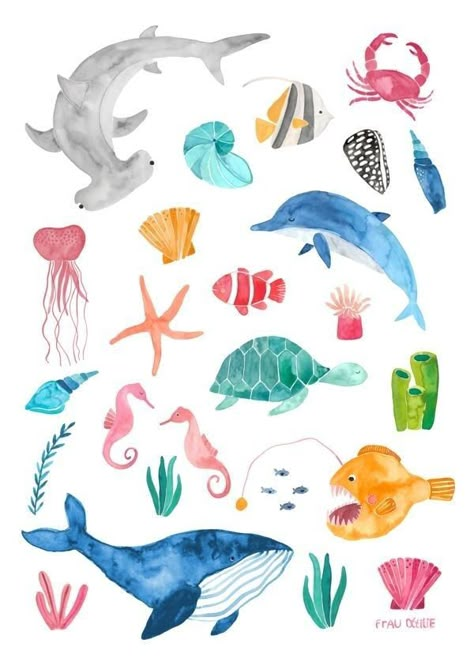 Beach Wall Collage, Cute Summer Wallpapers, 강아지 그림, Nursery Poster, Preppy Wallpaper, Cute Patterns Wallpaper, Marine Animals, Summer Wallpaper, Ocean Art