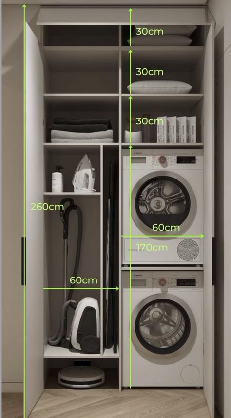 Washing Machine Cabinet In Bathroom, Dryer Above Washing Machine, Washing Machine Room Design, Integrated Washing Machine In Kitchen, Small Laundry Room Ideas With Stacked Washer And Dryer, Hide Washing Machine In Bathroom Laundry Cabinets, Utility Room Makeover Ideas, Panty Laundry Room Combo, Washer And Dryer In Bedroom