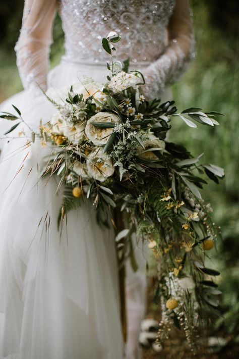 White Rustic Wedding Flowers, Cascading Fern Bouquet, Irish Wedding Flowers, Forest Themed Bouquet, Wedding Bouquet Ivy, Fern Wedding Flowers, Scottish Wedding Bouquet, Waterfall Bouquet Wedding Cascading Flowers, Enchanted Forest Wedding Bouquet