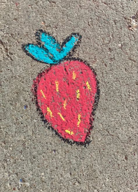 Strawberry chalk art ✨ Strawberry Chalk Art, Summer Things To Draw With Chalk, Cute Sidewalk Chalk Art Easy Summer, Side Walk Chalk Art Ideas Cool, Summer Chalk Art Side Walk, Fun Chalk Art, Chalk Design, Sidewalk Art, Sidewalk Chalk