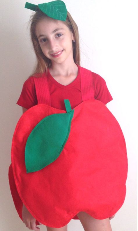 Apple costume  Happy New Year..                                                                                                                                                                                 More Apple Halloween Costume, Apple Costume Diy, Diy Apple Costume, Apple Costume For Kids, Fruit Costumes For Kids, Diy Fruit Costume, Abc Costumes, Apple Costume, Fruit Costumes