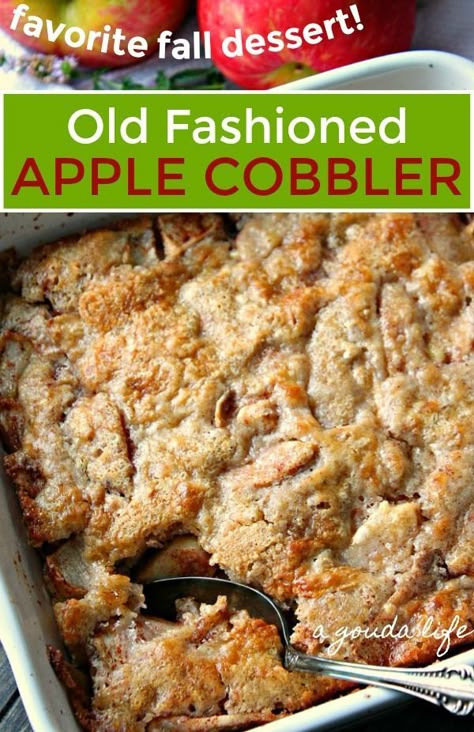 Fresh apple, old-fashioned Apple Cobbler is my family's favorite fall dessert! Deep dish with a cinnamon sauce  bursting with fall flavors + a simple cake topping. #applecobbler #apples #applerecipes #dessert #appledessert #fallrecipes #falldesserts #agoudalife Apple Cobbler Recipe Easy, Best Apple Cobbler Recipe, Fall Flavors Baking, Homemade Apple Cobbler, Apple Cobbler Easy, Easy Apple Cobbler, Cinnamon Sugar Apples, Cobbler Recipes Easy, Apple Cobbler Recipe