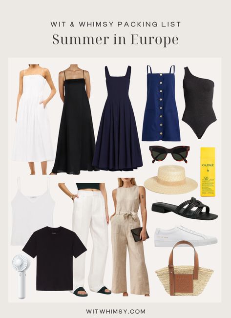 What to Pack for Europe in Summer - wit & whimsy What To Wear In Europe In Summer, What To Wear To London, What To Pack For Europe, Paris Vacation Outfit, Summer Luggage, Europe Wardrobe, Pack For Europe, What To Wear In Summer, Europe Summer Outfits