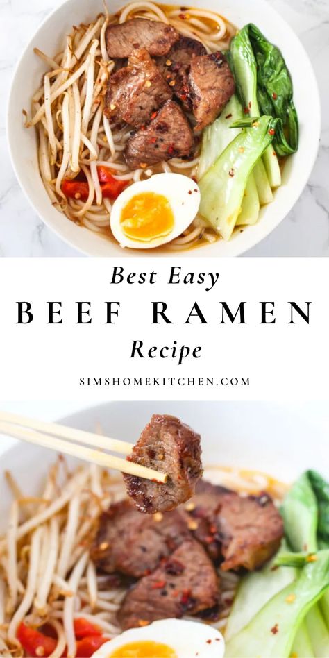 Ramen With Bean Sprouts, Beef Ramen Recipes Authentic, Ramen Bowl Recipe Beef, Beef Ramen Soup Recipes Easy, Homemade Ramen Beef, Homemade Beef Ramen Soup, Beef Ramen Soup Recipes, Easy Beef Ramen Recipes, Beef Ramen Noodle Recipes Soups