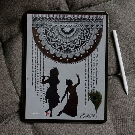 #purelove Mandala Art Krishna, Radha Krishna Mandala Art, Krishna Mandala Art, Krishna Mandala, Mandala Ideas, Easy Mandala, Krishna Drawing, Easy Mandala Drawing, Easy Doodle