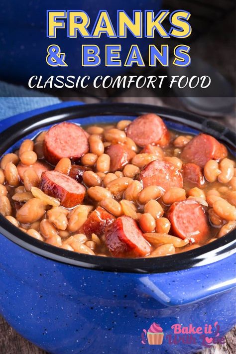 Franks and beans are a sweet and savory side dish that everyone will love! Van Camps Pork And Beans Recipes, Pork N Beans And Weiners, Beans And Franks, Beans And Weenies Recipes, Beans And Weenies, Franks Recipes, Pork And Beans Recipe, Frank And Beans, Beans In Crockpot