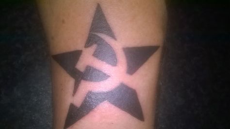 My Hammer and sickle tattoo Hammer And Sickle Tattoo, Sickle Tattoo, Hammer And Sickle, Tattoos With Meaning, Picture Tattoos, Cool Tattoos, Tattoo Quotes, Tatting, Body Art