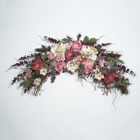 Floral Swags Horizontal, Flower Swags Diy, Floral Wall Arrangements, Wall Floral Arrangements, Flower Swag, Floral Swags, Victorian Romance, Decorating Walls, Door Swag