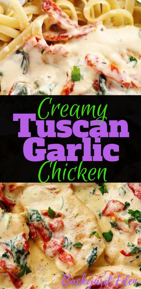 Chicken Tuscan, Birthday Dinner Recipes, Chicken Backyard, Dinner Italian, Creamy Tuscan Garlic Chicken, Enchilada Pasta, Tuscan Garlic Chicken, Spring Food, Pasta Party