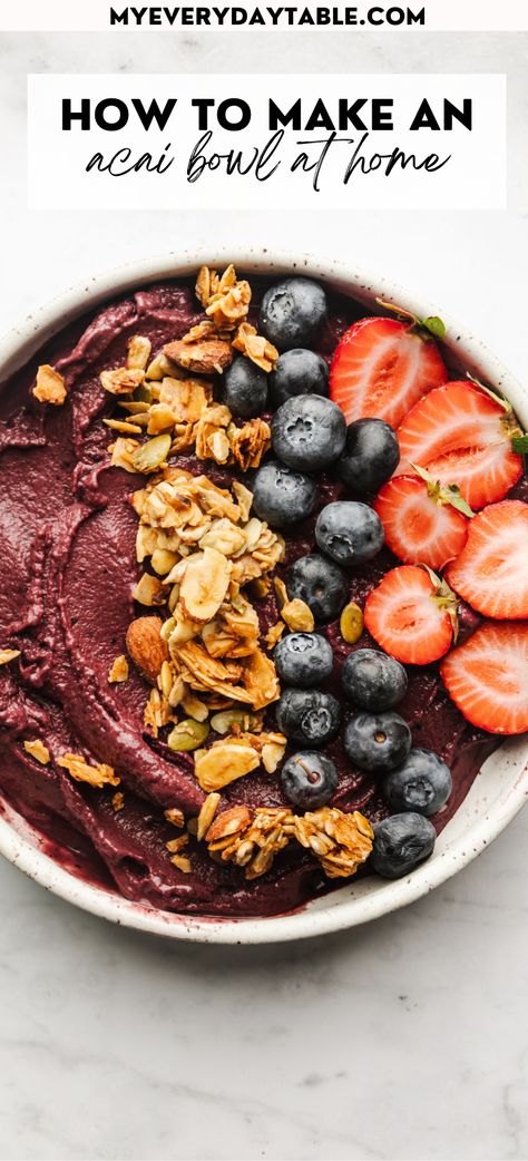 Acai Bowl Recipe Easy, Acai Smoothie Bowl Recipe, Homemade Acai Bowl, Acai Recipes, Acai Bowl Recipe, Bowl Recipes Easy, Acai Bowls Recipe, Acai Smoothie Bowl, Smoothie Bowl Recipe