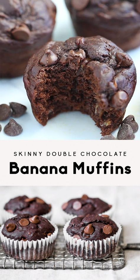 Chocolate Banana Muffins Healthy, Double Chocolate Banana Muffins, Cupcake Receptek, Resepi Biskut, Healthy Banana Muffins, Resep Brownies, Chocolate Banana Muffins, Mug Cakes, Low Carb Muffins