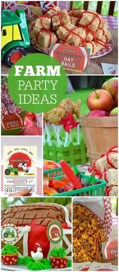 Farm / Birthday "1st Birthday Barnyard Bash" | Catch My Party Farm Party Ideas, Bos Baby, Barnyard Bash, Farm Stickers, Farm Themed Party, Barnyard Birthday Party, Farm Theme Birthday, Birthday 1st, Farm Animal Party