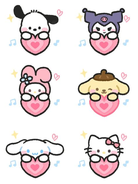 💓 for u Stickers Sanrio Printable, Small Stickers Printable, Phone Case Doodles, Sanrio Stickers Printable, Cute Sanrio Stickers, Kuromi Friends, Sanrio Fanart, Printable Hello Kitty, Keyword Elements Canva