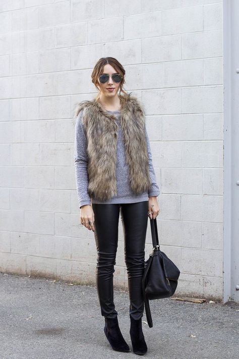 SIX COMFY CASUAL OUTFITS Fur Vests Outfits, Fur Vest Outfit Ideas, Vests Outfits, How To Style A Vest, Faux Fur Vests Outfits, Fur Vest Outfit, Vest Outfit Ideas, Fur Vest Outfits, Fur Vests