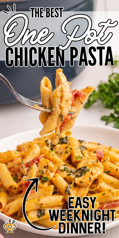 One Pot Cheesy Chicken Pasta, Chicken Breast And Pasta Recipes, Chicken One Pot Meals, One Pot Meals Chicken, Chicken And Pasta Recipes Easy, One Pot Chicken Meals, Easy Chicken Pasta Recipes, Chicken Breast Pasta Recipes, One Pot Chicken Pasta